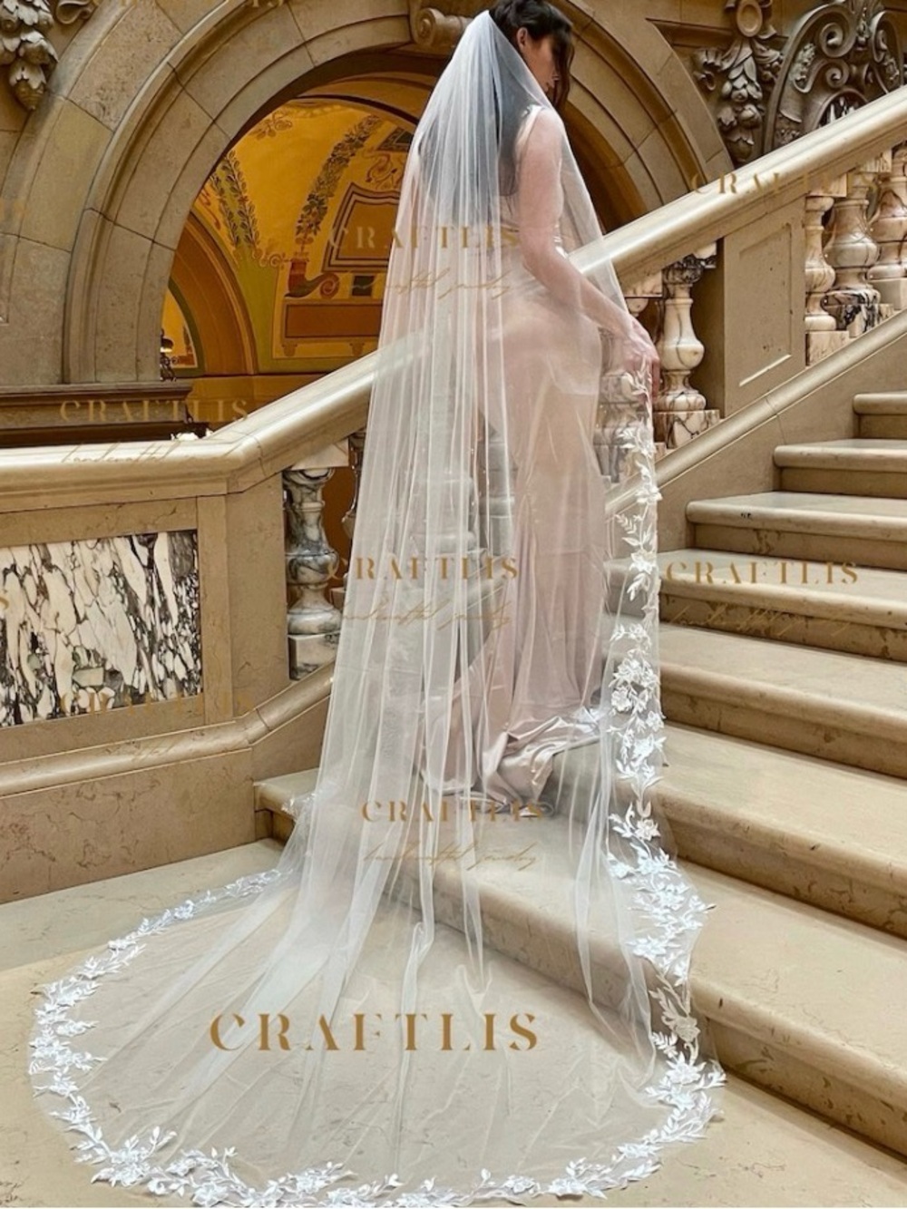 Cathedral Wedding Veil Floral Lace- white